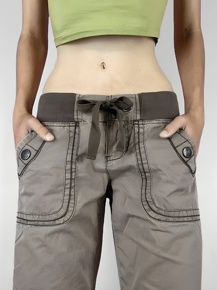 Pantalon Taille Basse avec Cordon Femme