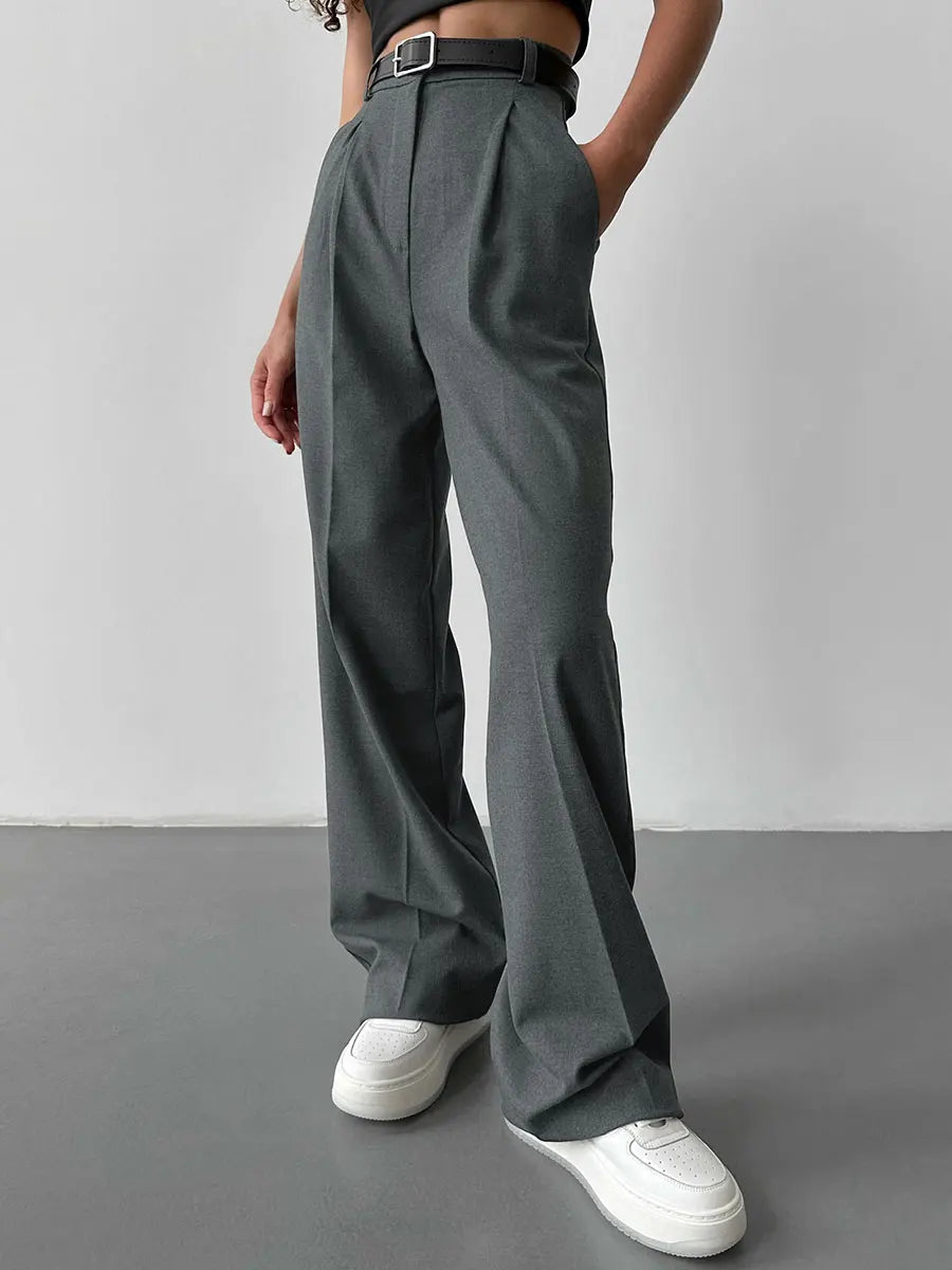 Pantalon Taille Haute Style Tailleur Femme