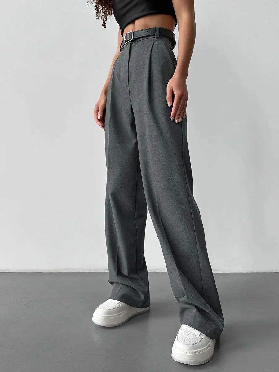Pantalon Taille Haute Style Tailleur Femme