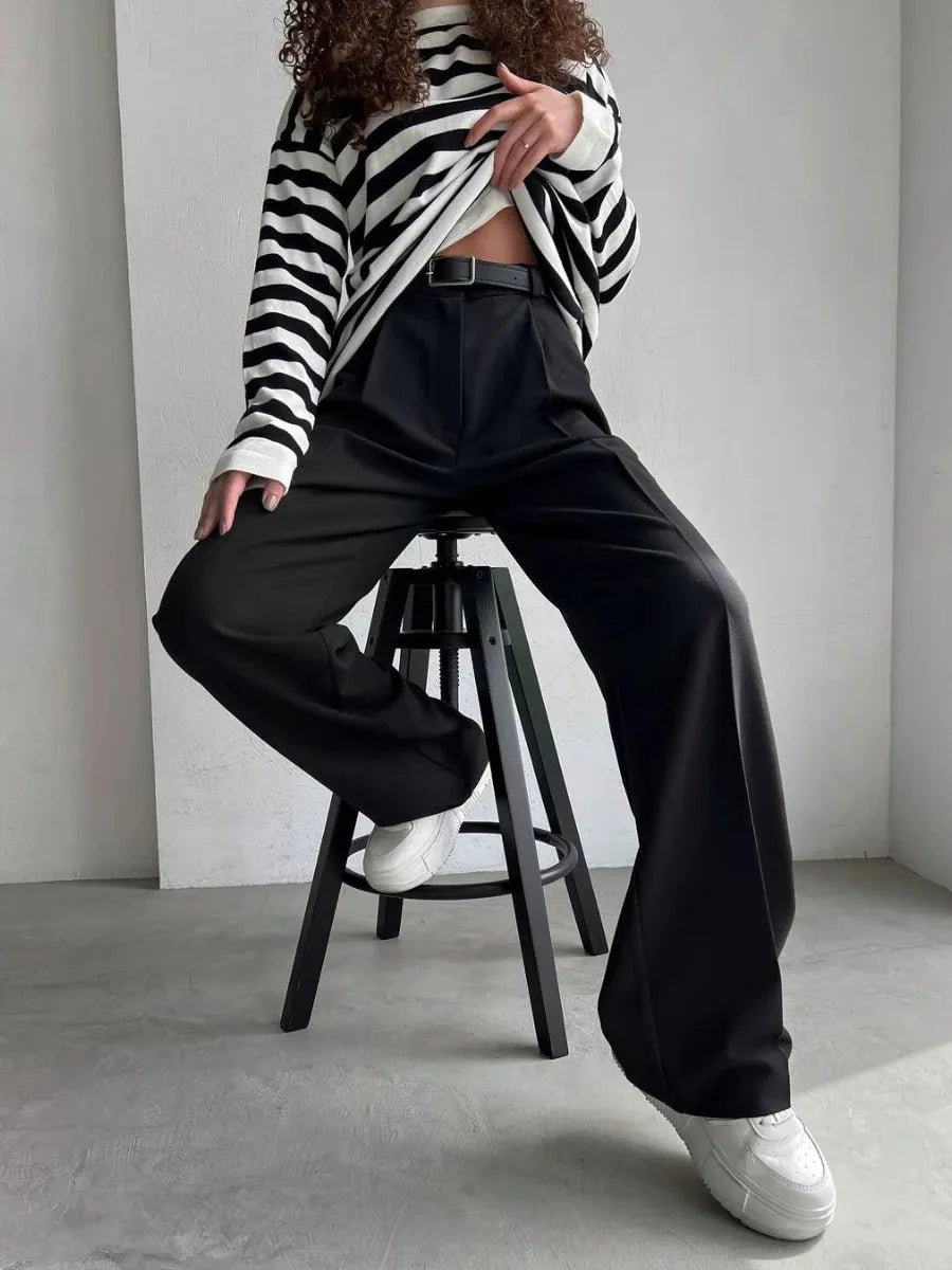 Pantalon Taille Haute Style Tailleur Femme
