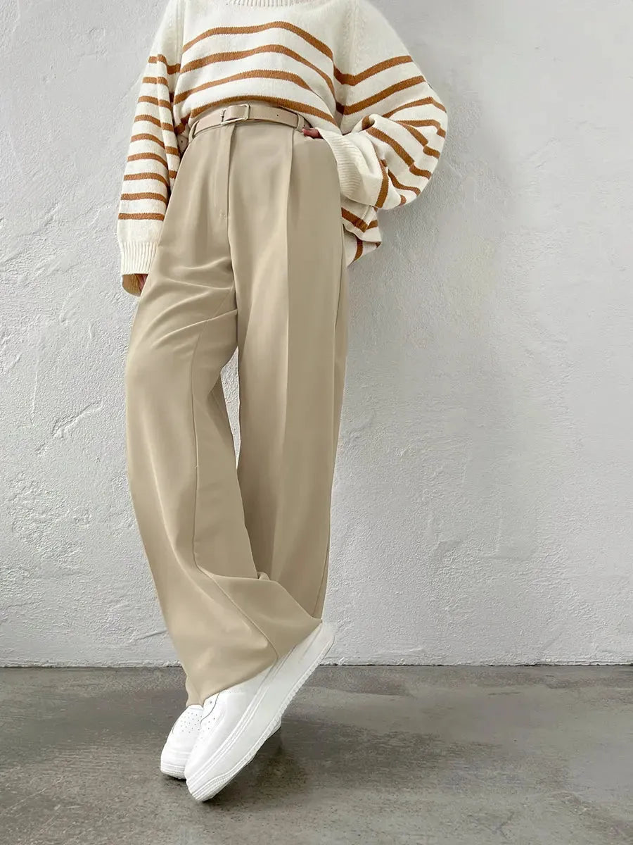 Pantalon Taille Haute Style Tailleur Femme