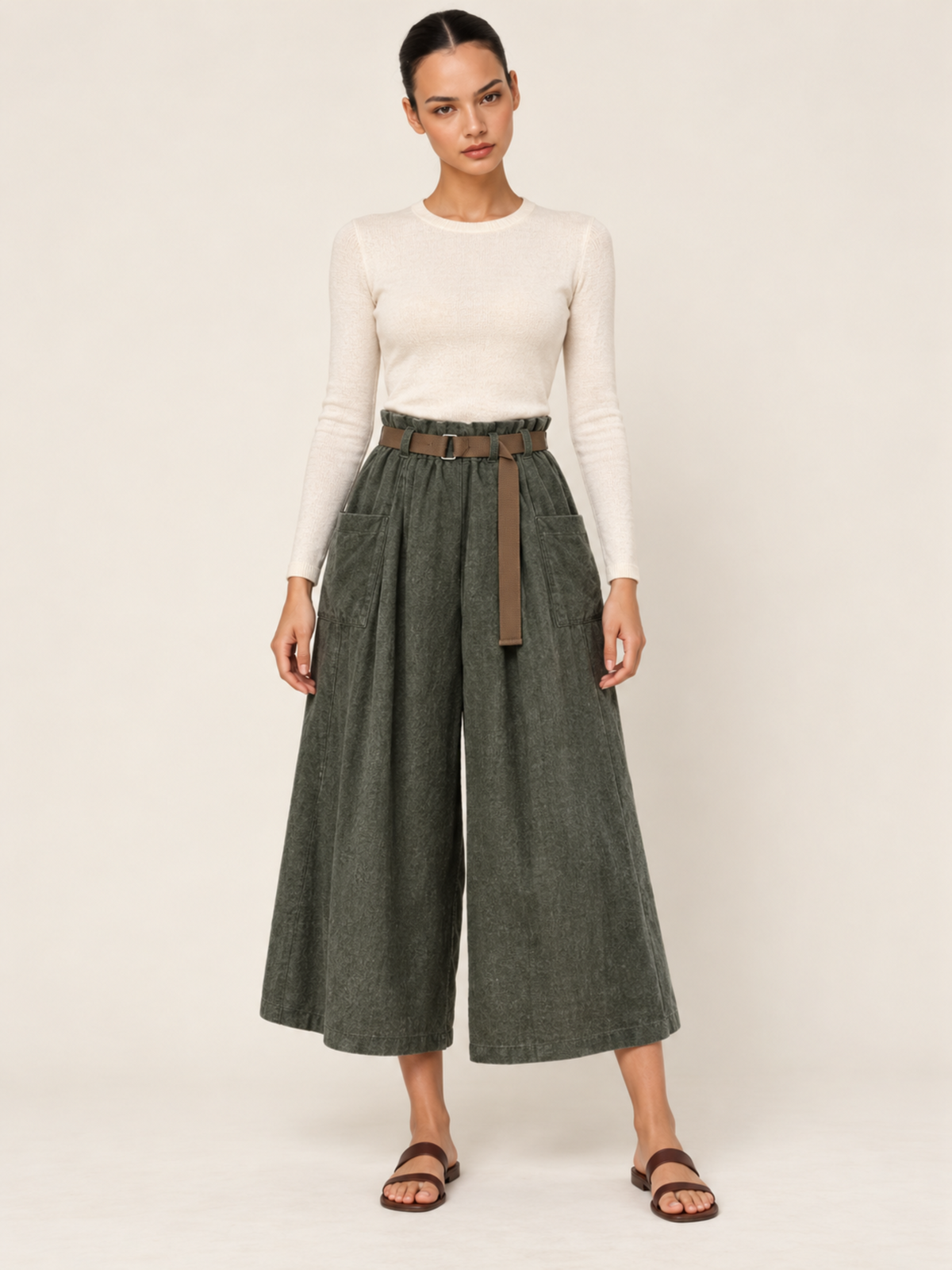 Pantalon Velours Côtelé Coupe Large Femme