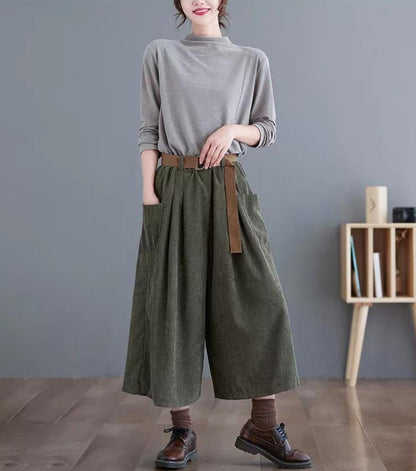 Pantalon Velours Côtelé Coupe Large Femme