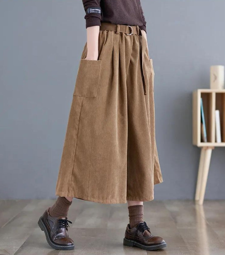 Pantalon Velours Côtelé Coupe Large Femme