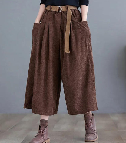 Pantalon Velours Côtelé Coupe Large Femme