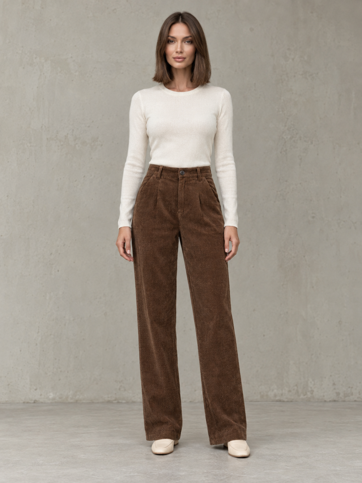Pantalon Velours Côtelé Taille Haute Femme