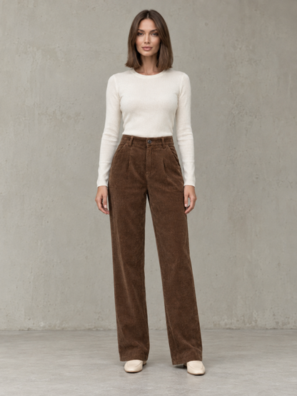 Pantalon Velours Côtelé Taille Haute Femme