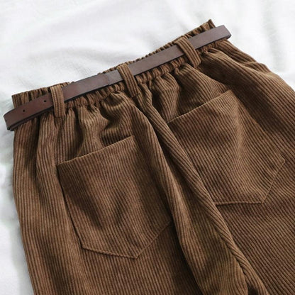 Pantalon Velours Côtelé Taille Haute Femme