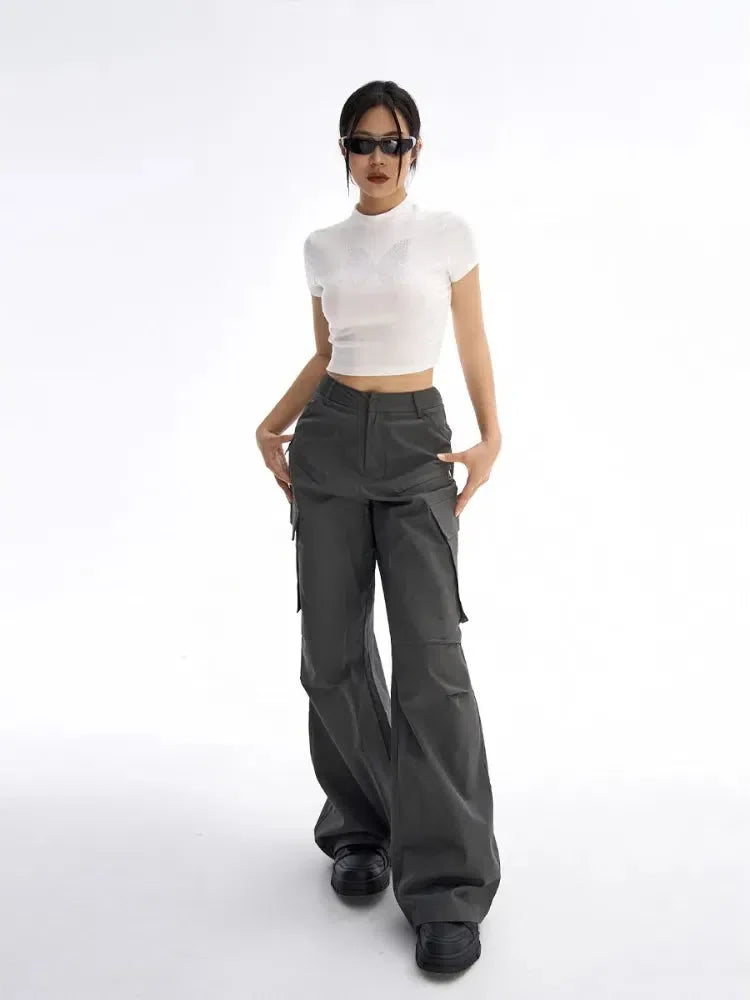 Pantalon Cargo Large Taille Haute Femme