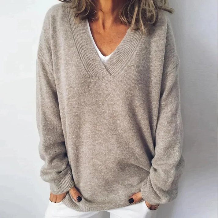 Pull Femme en Mélange de Cachemire à Col V, Coupe Décontractée
