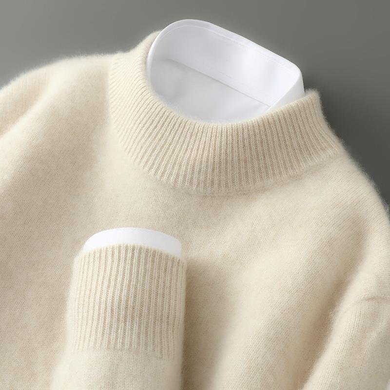 Pull Femme Effet Cachemire à Col Montant et Finitions Côtelées