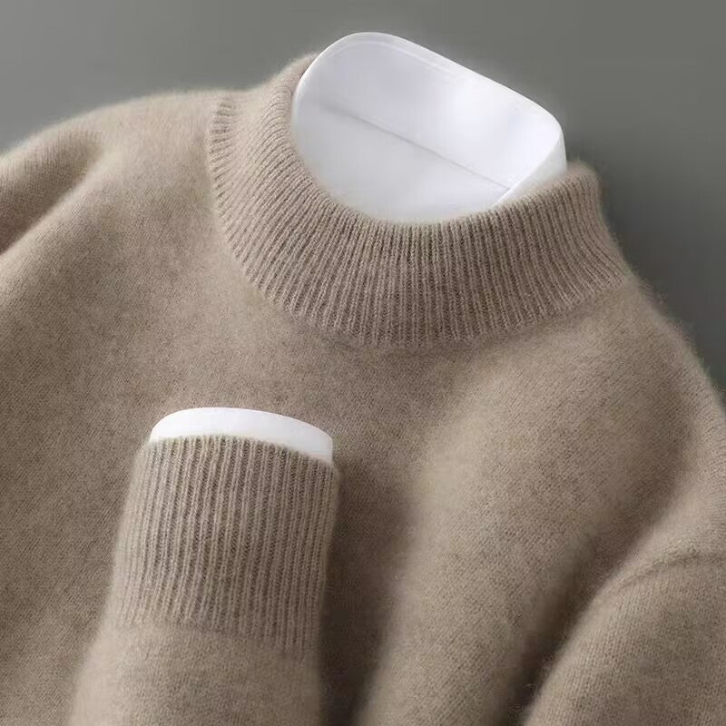 Pull Femme Effet Cachemire à Col Montant et Finitions Côtelées