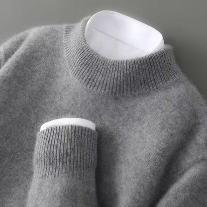 Pull Femme Effet Cachemire à Col Montant et Finitions Côtelées