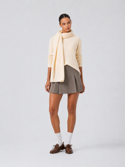 Pull Col Rond avec Écharpe Assortie Femme