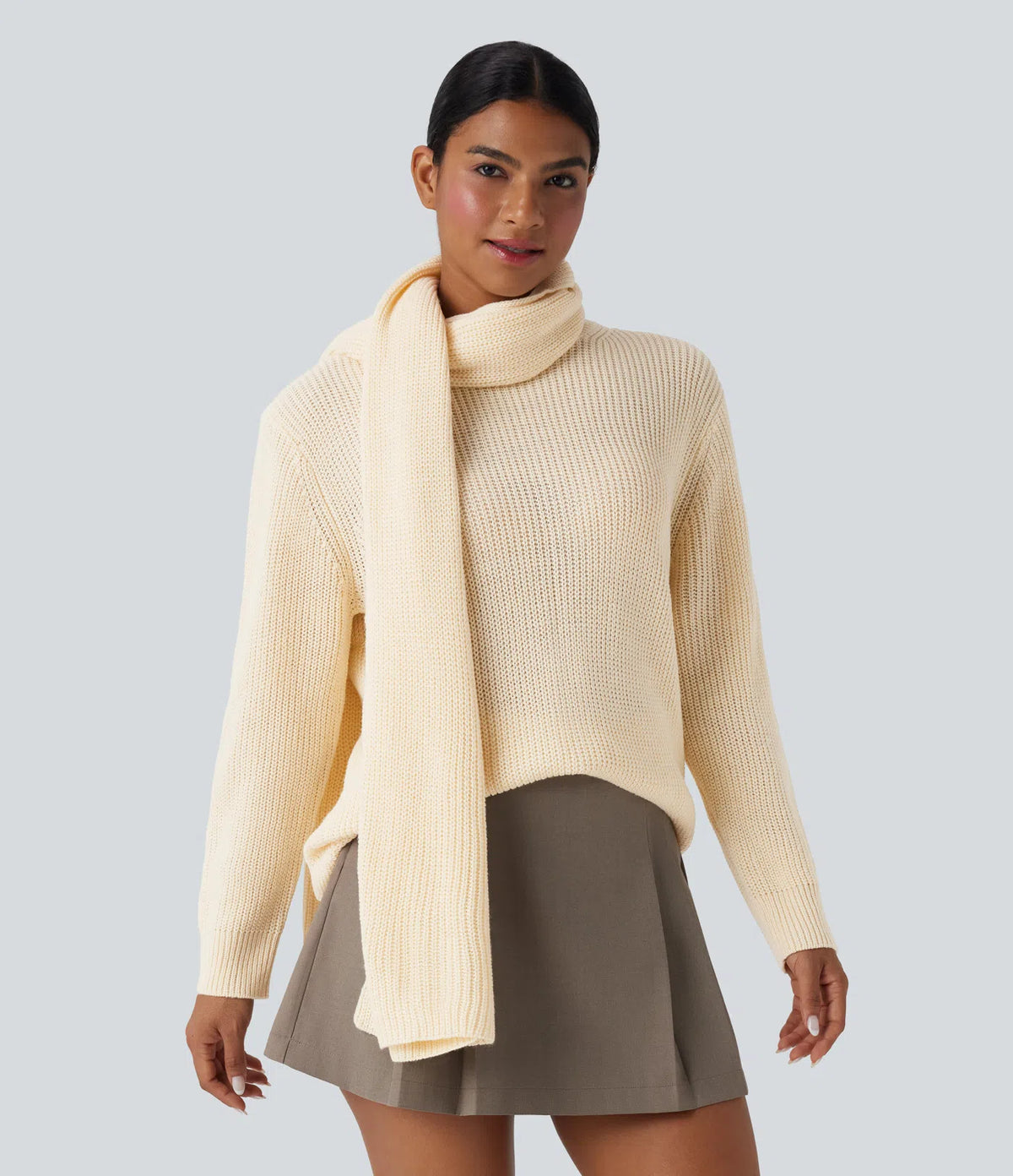 Pull Col Rond avec Écharpe Assortie Femme