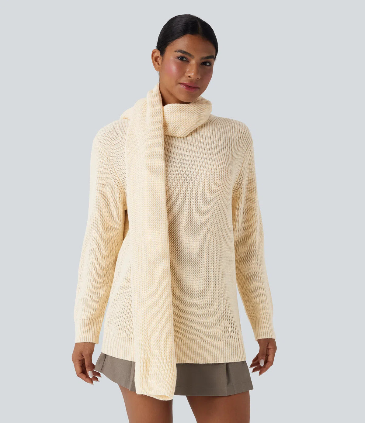 Pull Col Rond avec Écharpe Assortie Femme