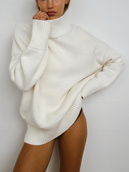 Pull Femme en Maille à Col Roulé, Coupe Droite et Élasticité Moyenne