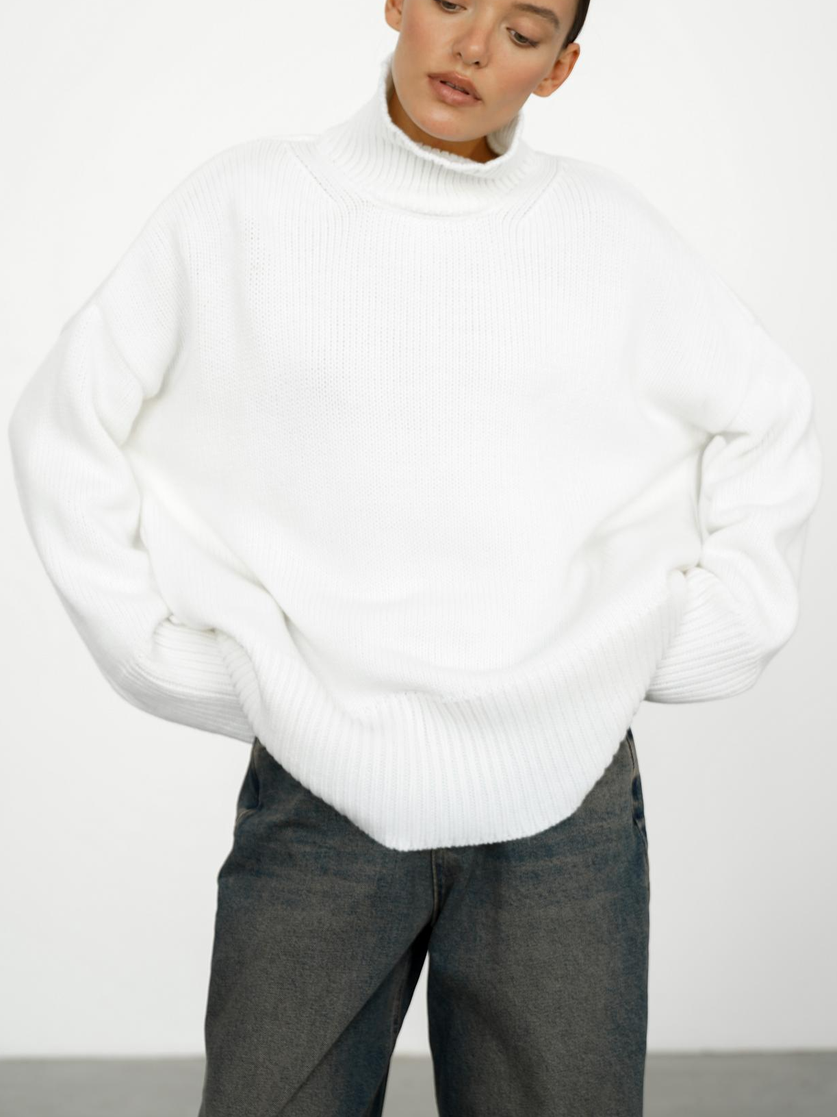 Pull Femme en Maille à Col Roulé, Coupe Droite et Élasticité Moyenne