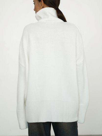 Pull Femme en Maille à Col Roulé, Coupe Droite et Élasticité Moyenne