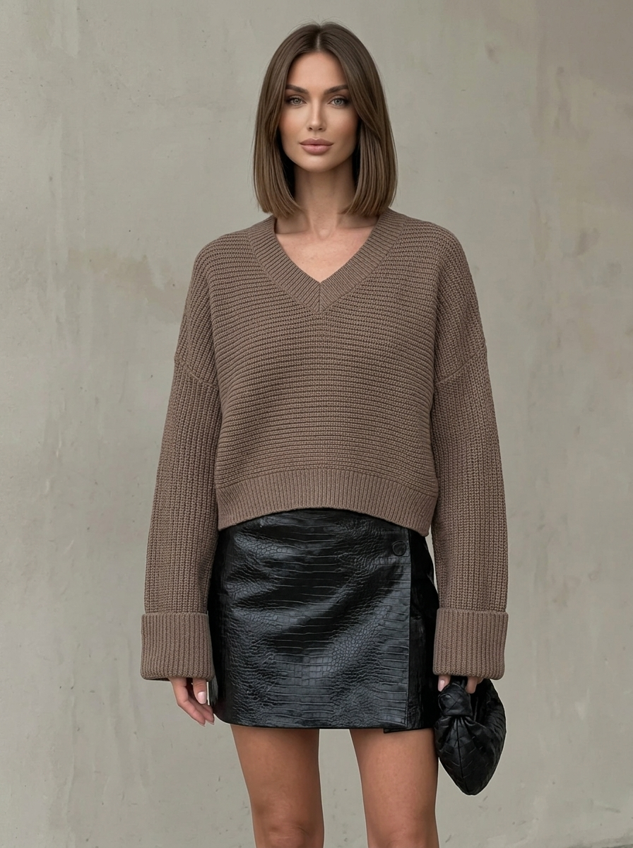 Pull Femme à Col V en Maille Douce Coupe Décontractée
