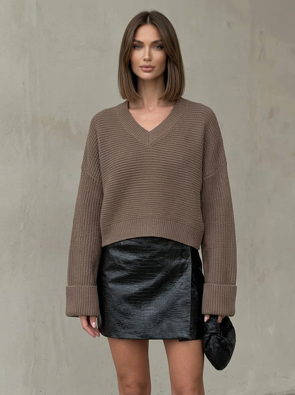 Pull Femme à Col V en Maille Douce Coupe Décontractée