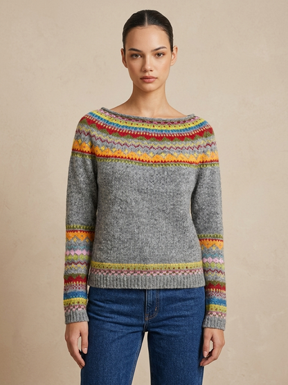 Pull Femme Ample à Motif Scandinave en Étoffe Douce