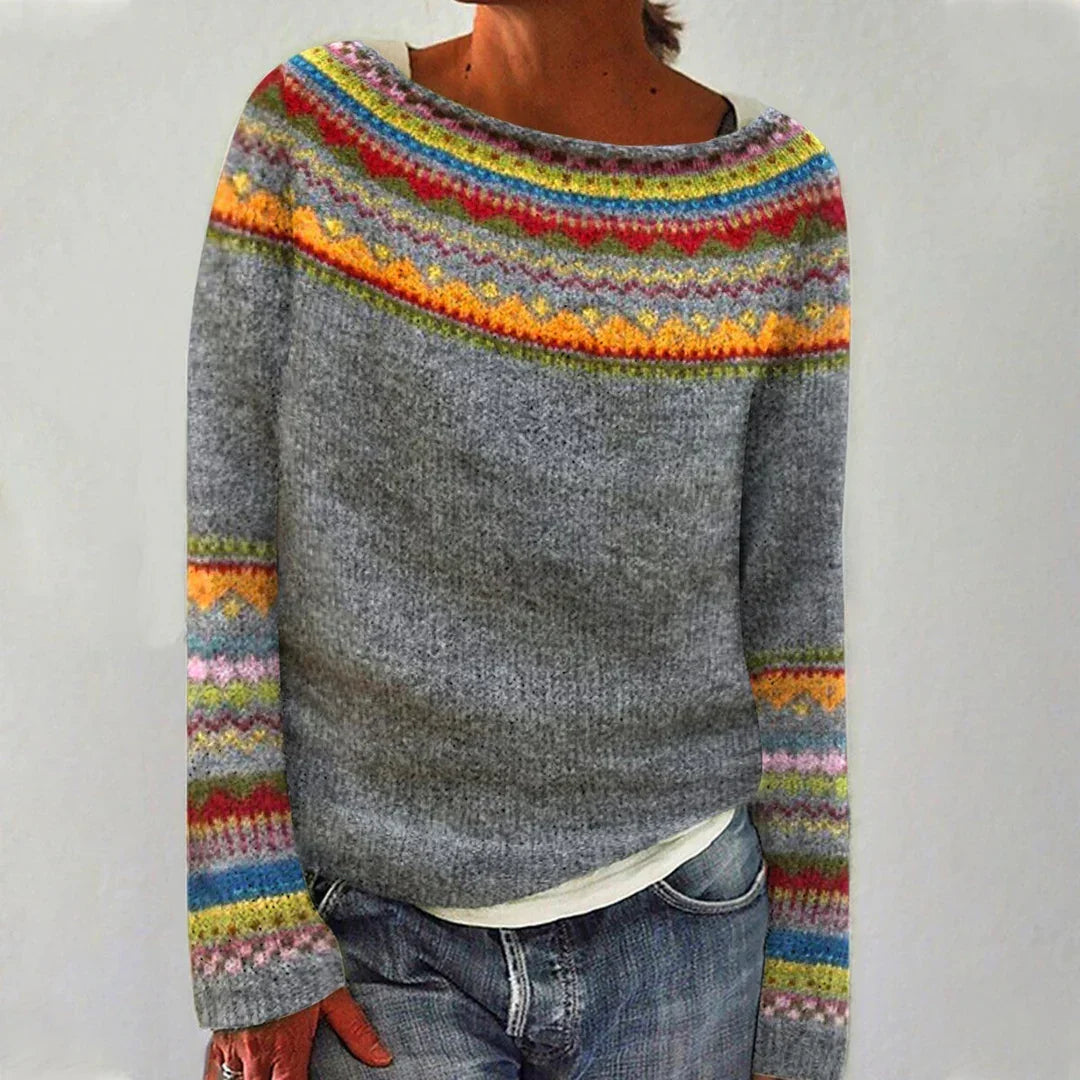 Pull Femme Ample à Motif Scandinave en Étoffe Douce