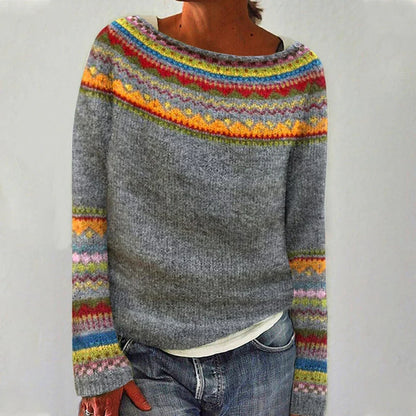 Pull Femme Ample à Motif Scandinave en Étoffe Douce
