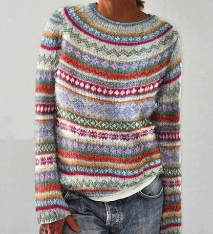 Pull Femme Ample à Motif Scandinave en Étoffe Douce