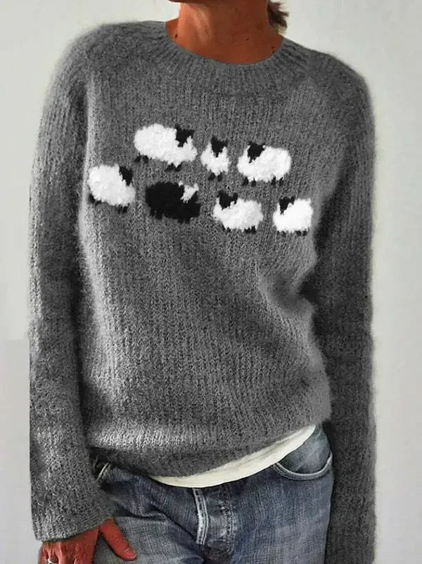 Pull Femme Ample à Motif Scandinave en Étoffe Douce
