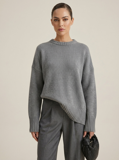 Pull Femme en Maille à Col Rond, Coupe Droite et Élasticité Moyenne
