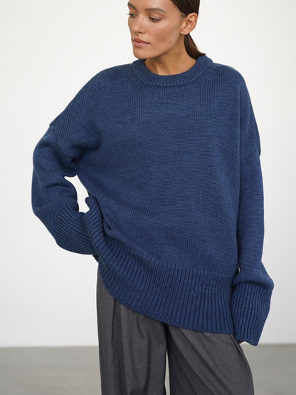 Pull Femme en Maille à Col Rond, Coupe Droite et Élasticité Moyenne