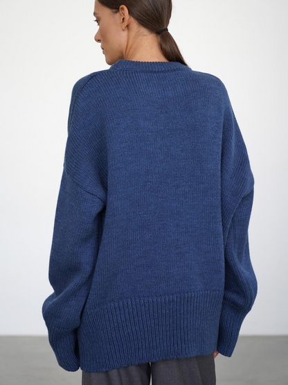 Pull Femme en Maille à Col Rond, Coupe Droite et Élasticité Moyenne