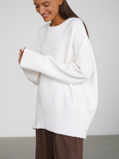 Pull Femme en Maille à Col Rond, Coupe Droite et Élasticité Moyenne