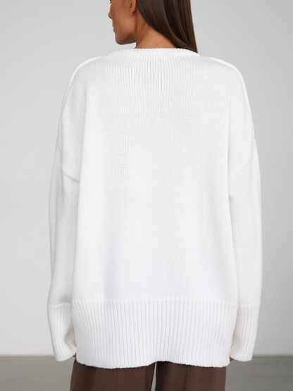 Pull Femme en Maille à Col Rond, Coupe Droite et Élasticité Moyenne