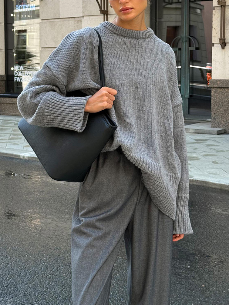 Pull Femme en Maille à Col Rond, Coupe Droite et Élasticité Moyenne