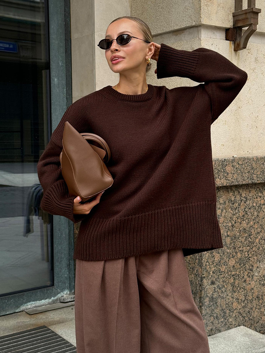 Pull Femme en Maille à Col Rond, Coupe Droite et Élasticité Moyenne