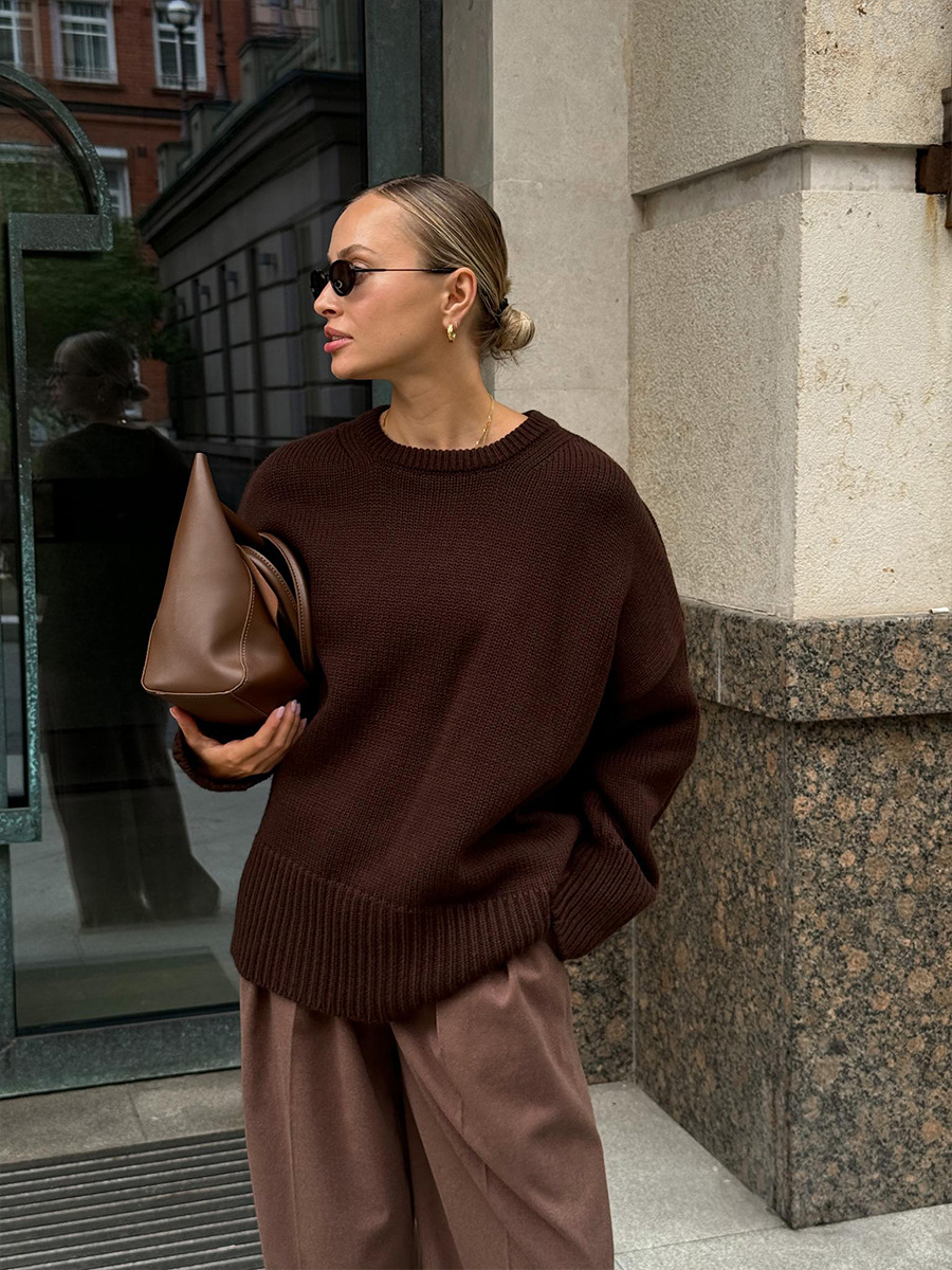 Pull Femme en Maille à Col Rond, Coupe Droite et Élasticité Moyenne