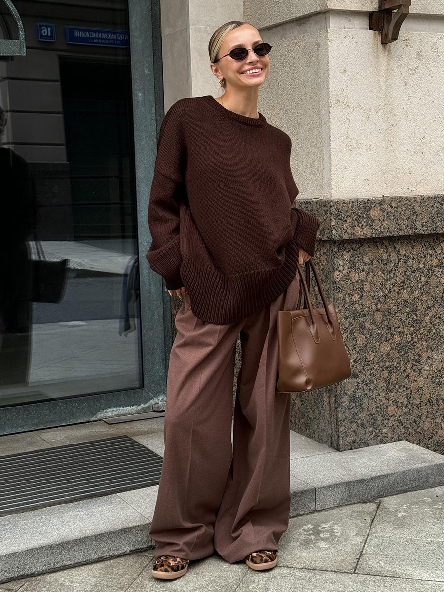 Pull Femme en Maille à Col Rond, Coupe Droite et Élasticité Moyenne