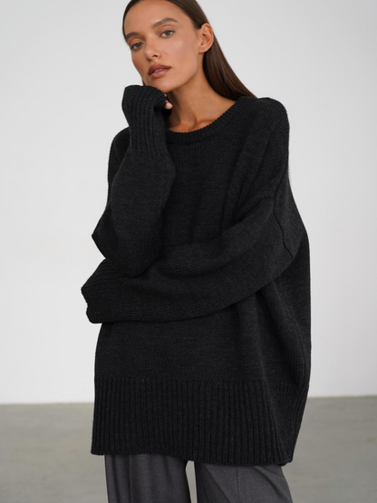 Pull Femme en Maille à Col Rond, Coupe Droite et Élasticité Moyenne
