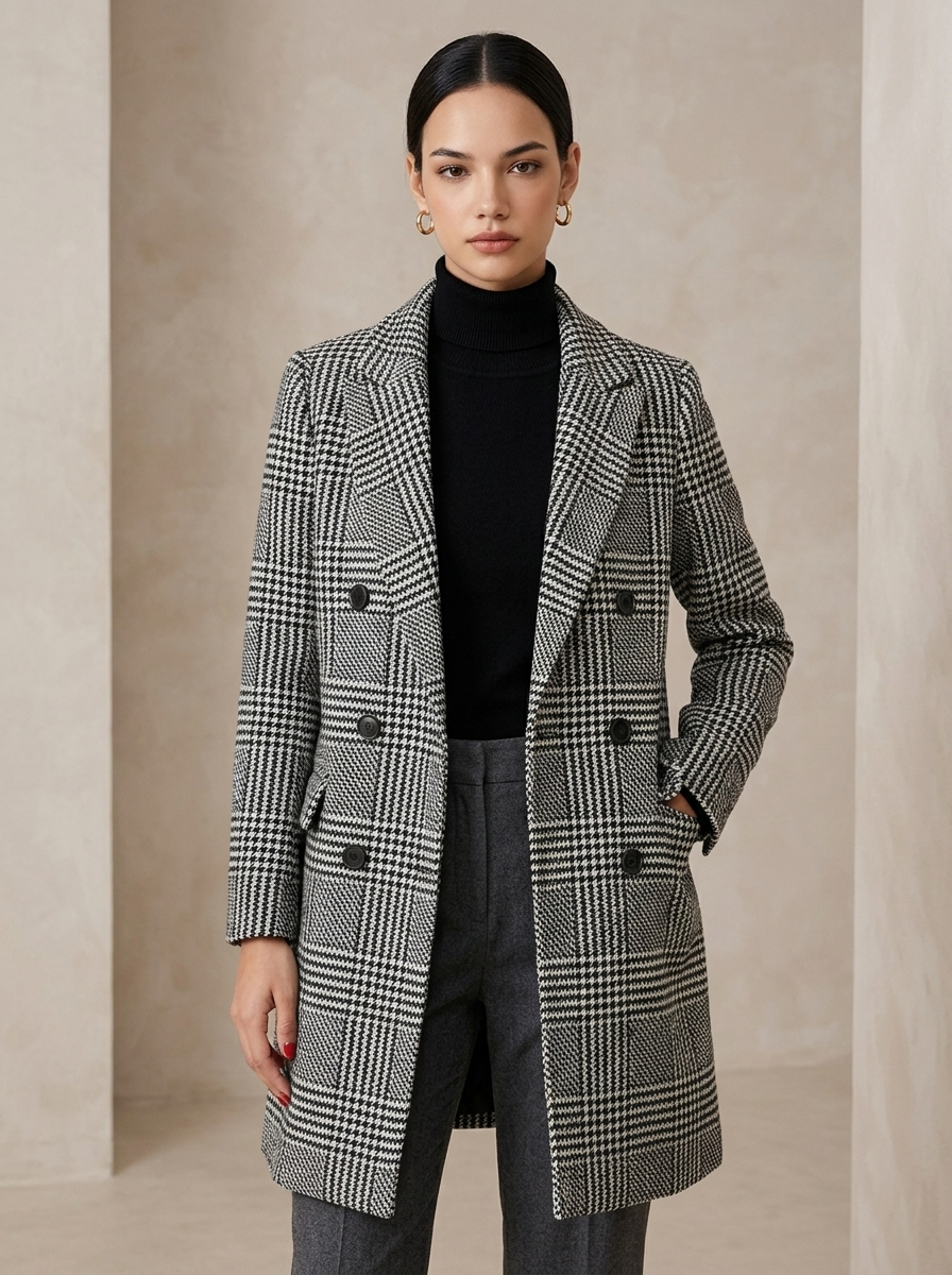 Manteau Long Femme en Mélange de Laine à Coupe Ajustée et Col à Revers