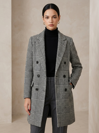 Manteau Long Femme en Mélange de Laine à Coupe Ajustée et Col à Revers