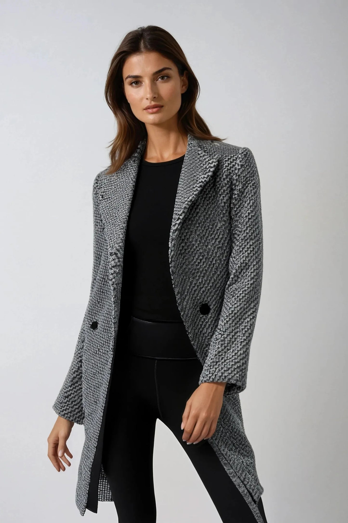 Manteau Long Femme en Mélange de Laine à Coupe Ajustée et Col à Revers