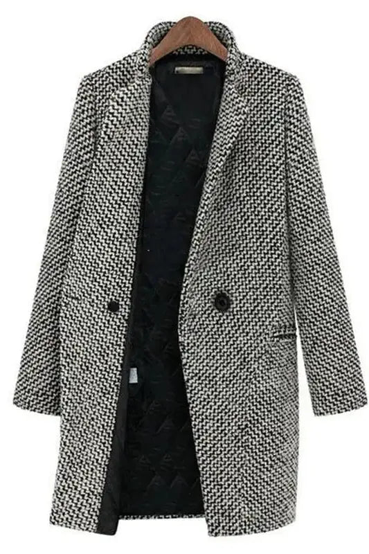 Manteau Long Femme en Mélange de Laine à Coupe Ajustée et Col à Revers