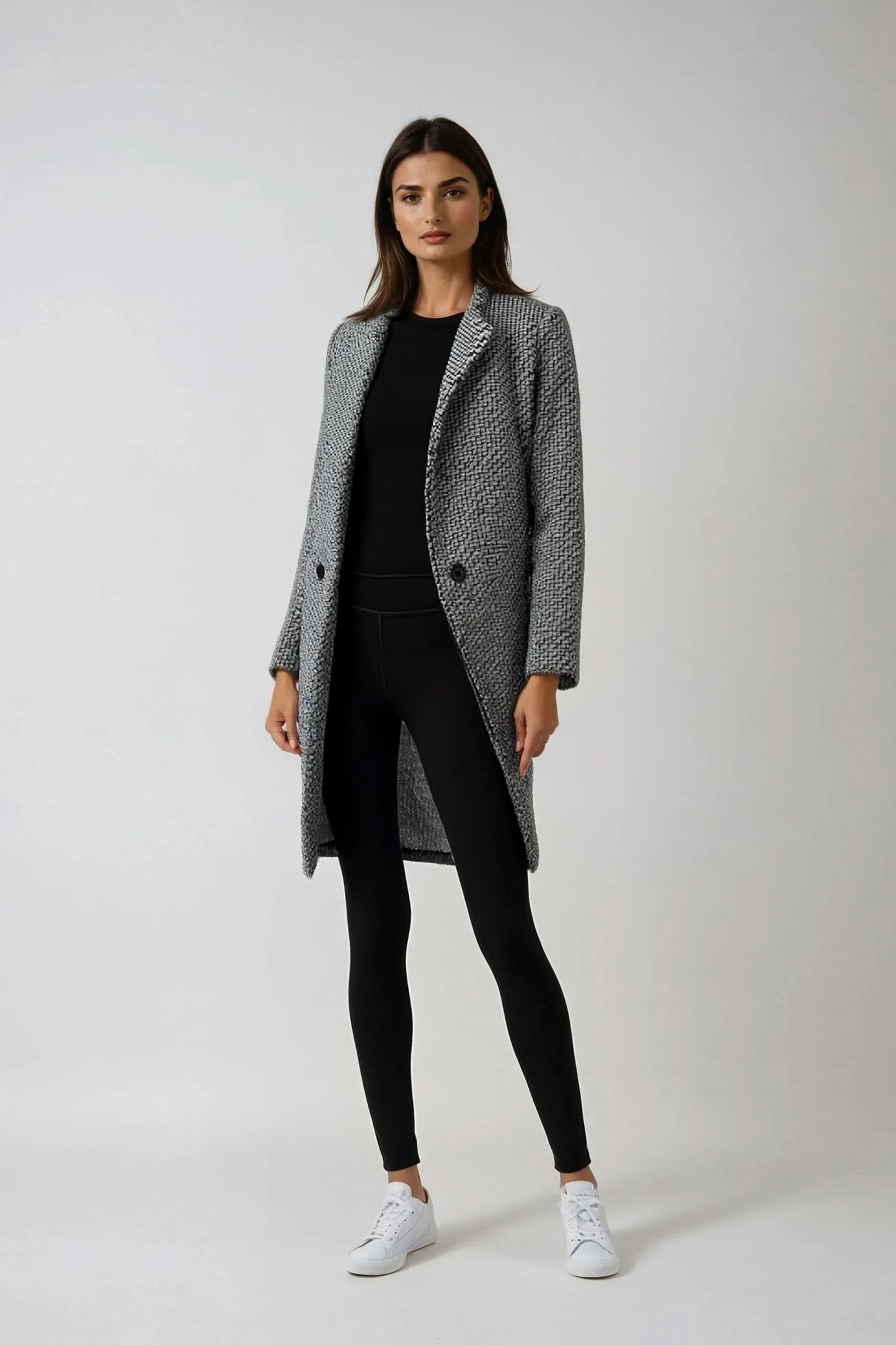 Manteau Long Femme en Mélange de Laine à Coupe Ajustée et Col à Revers
