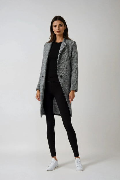 Manteau Long Femme en Mélange de Laine à Coupe Ajustée et Col à Revers