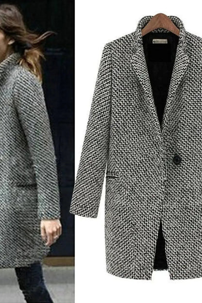 Manteau Long Femme en Mélange de Laine à Coupe Ajustée et Col à Revers
