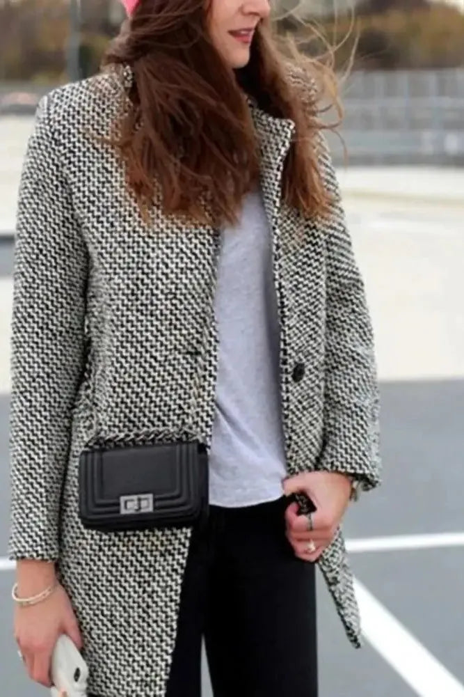 Manteau Long Femme en Mélange de Laine à Coupe Ajustée et Col à Revers