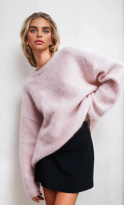 Pull Femme en Mohair Rose à Texture Duveteuse et Coupe Confortable