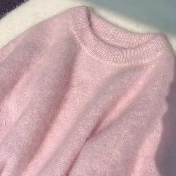 Pull Femme en Mohair Rose à Texture Duveteuse et Coupe Confortable